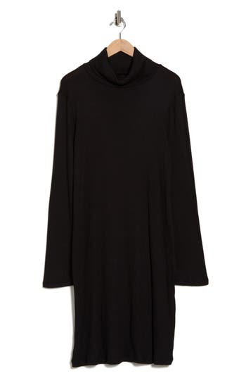 Renee C Long Sleeve Ribbed Turtleneck Dress In Black
