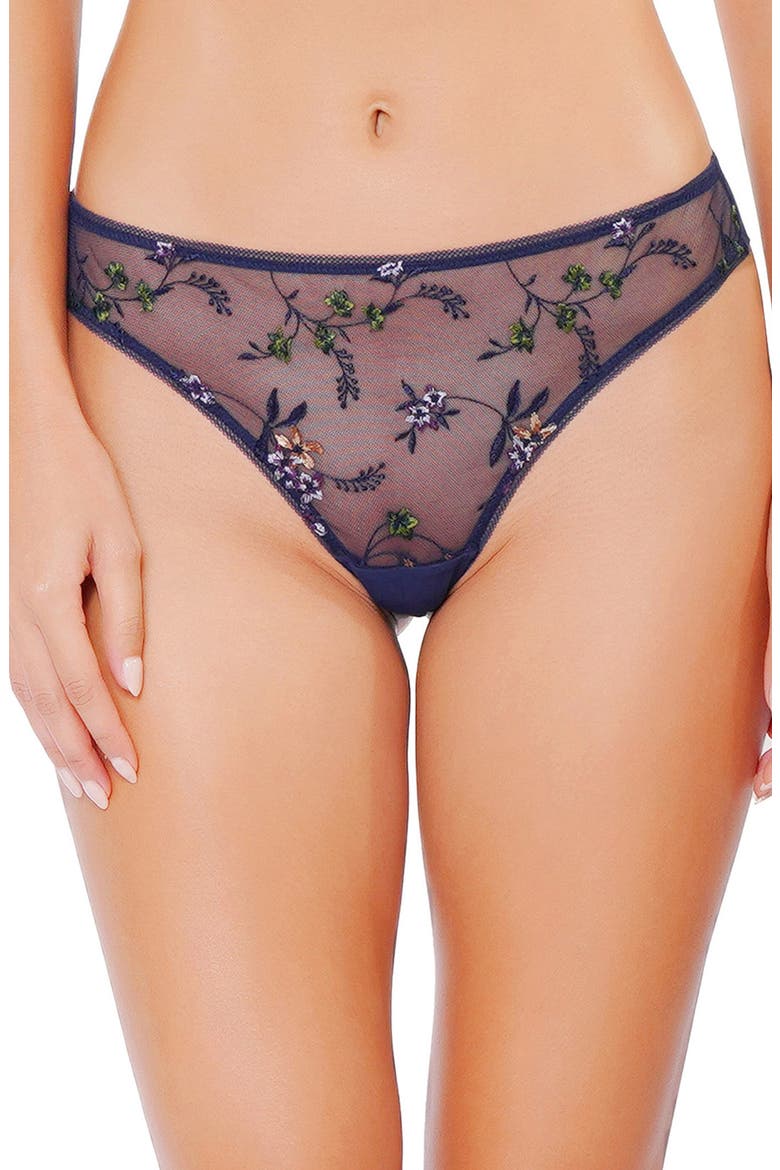 Insouciante Embroidered Thong, Main, color, MARINE