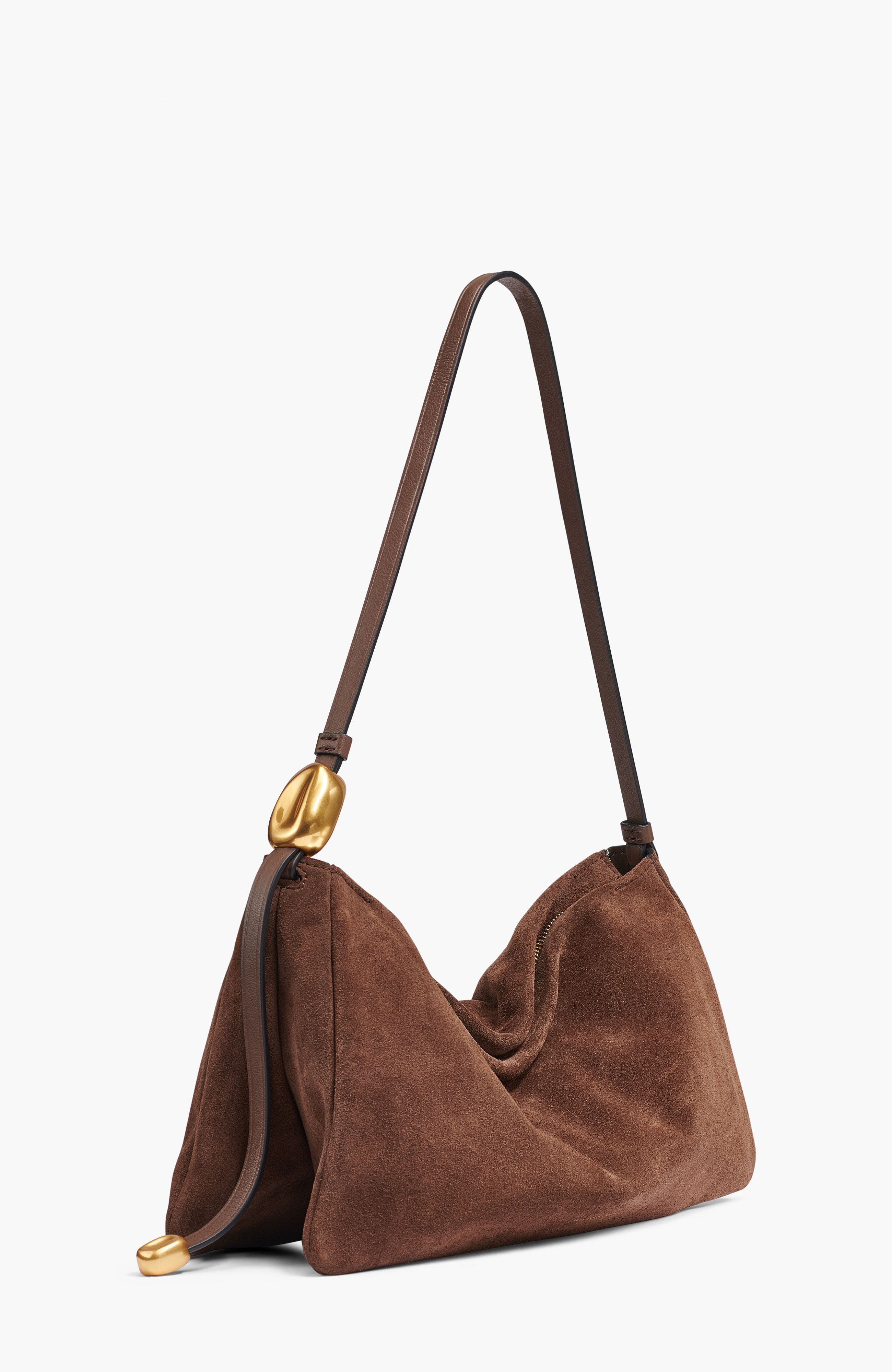 Donna Karan New York Velvet Suede Large Shoulder, Alternate, color, Chocolate