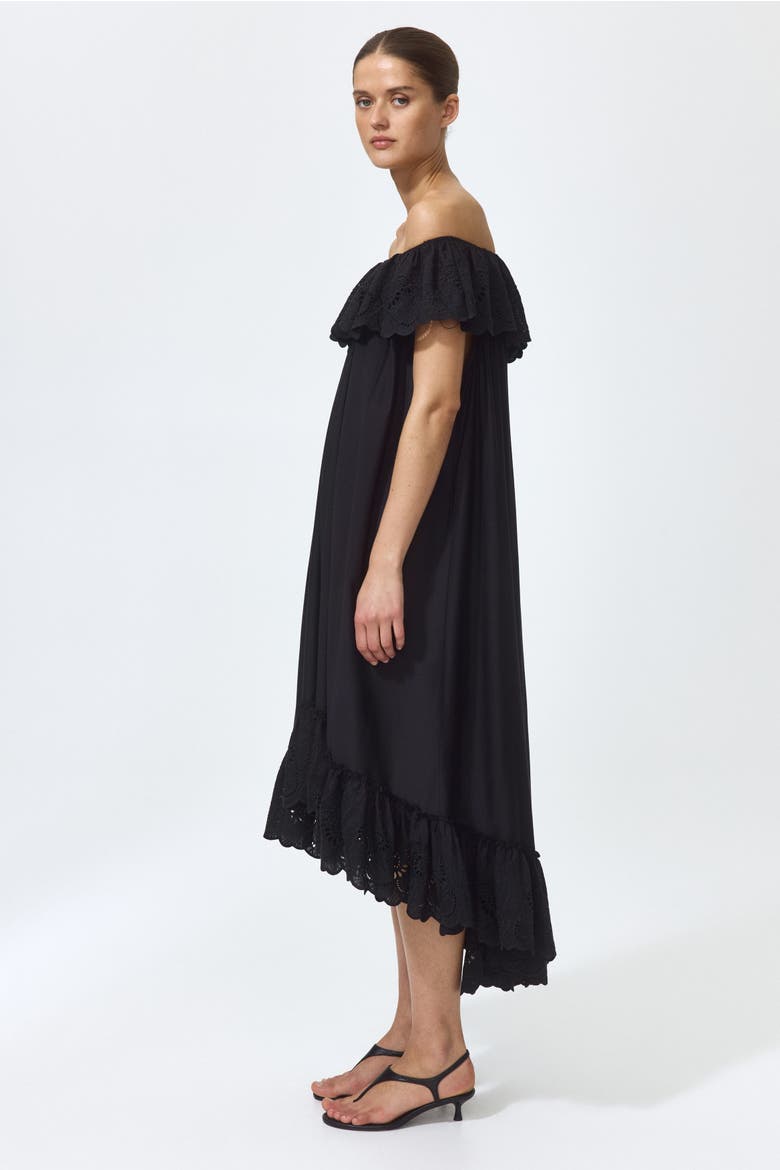 off shoulder broderie dress Off the Shoulder Printed Broderie Anglaise Maxi Dress L