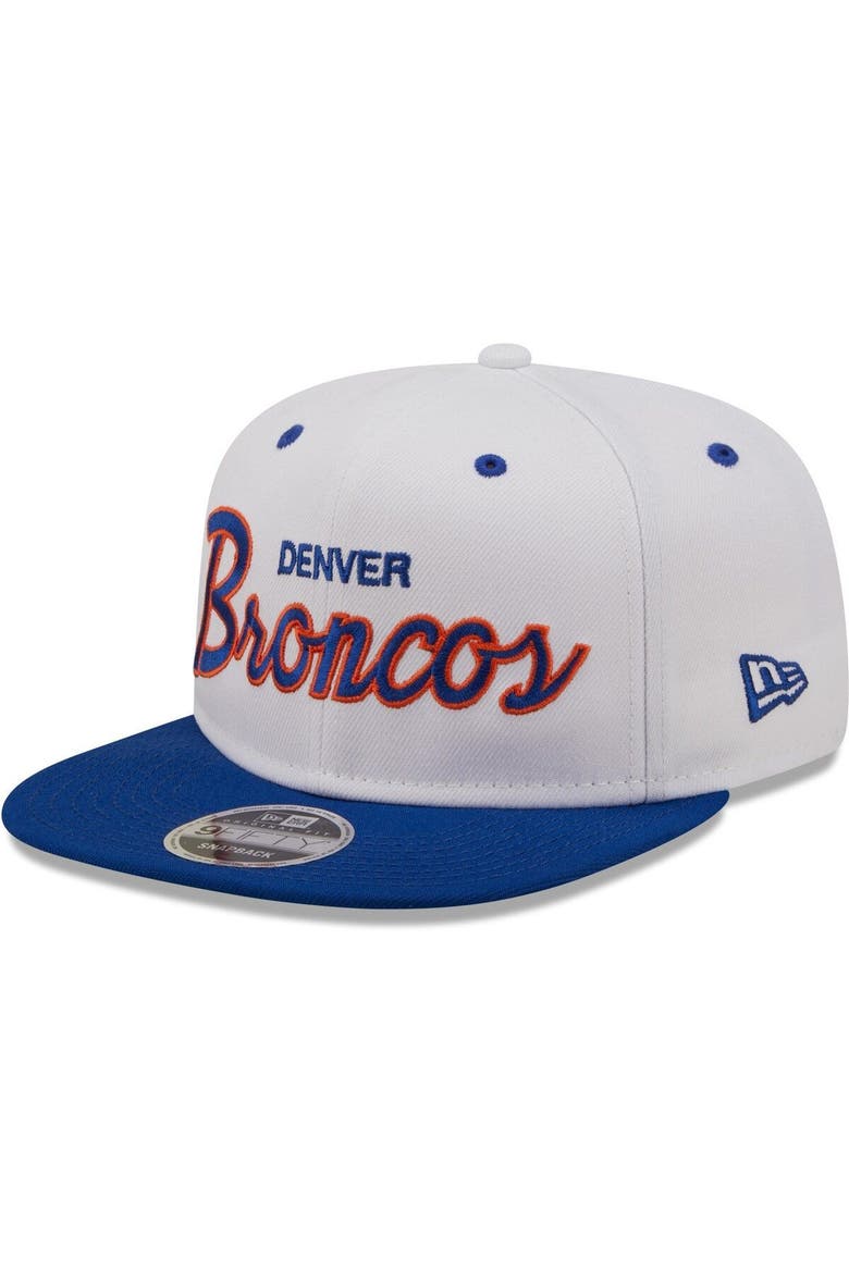 Men's New Era White/Royal Denver Broncos Sparky Original 9FIFTY Snapback Hat, Main, color, White