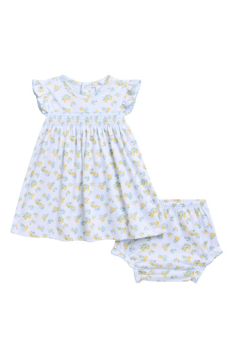 Kissy Kissy Lemmon Blossoms Print Pima Cotton Dress & Bloomers Set, Main, color, Blue Multi