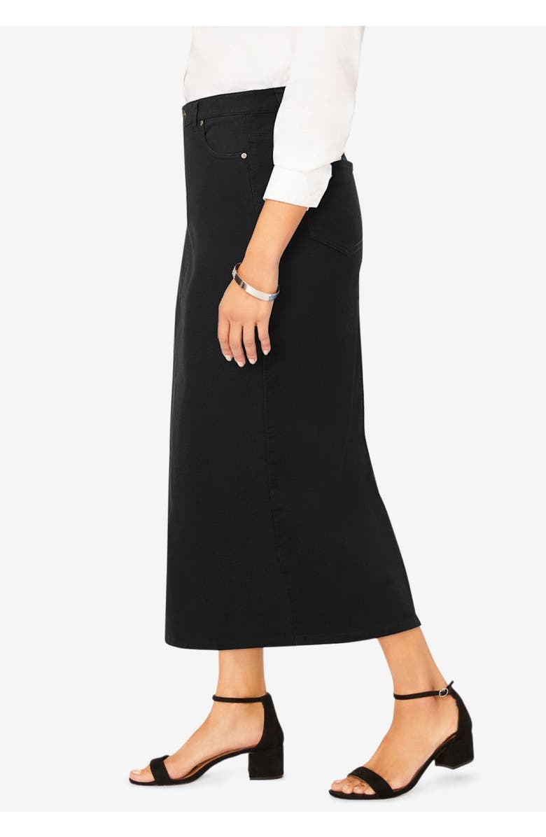 Jessica London True Fit Stretch Denim Midi Skirt, Alternate, color, Black