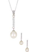 SPLENDID PEARLS Dangling CZ & 8-9mm Pearl Necklace & Earrings Set