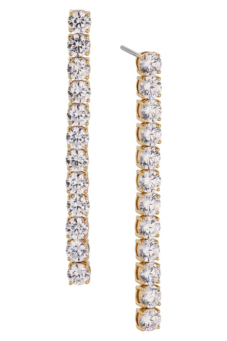 Tennis Cubic Zirconia Linear Drop Earrings, Main, color, GOLD