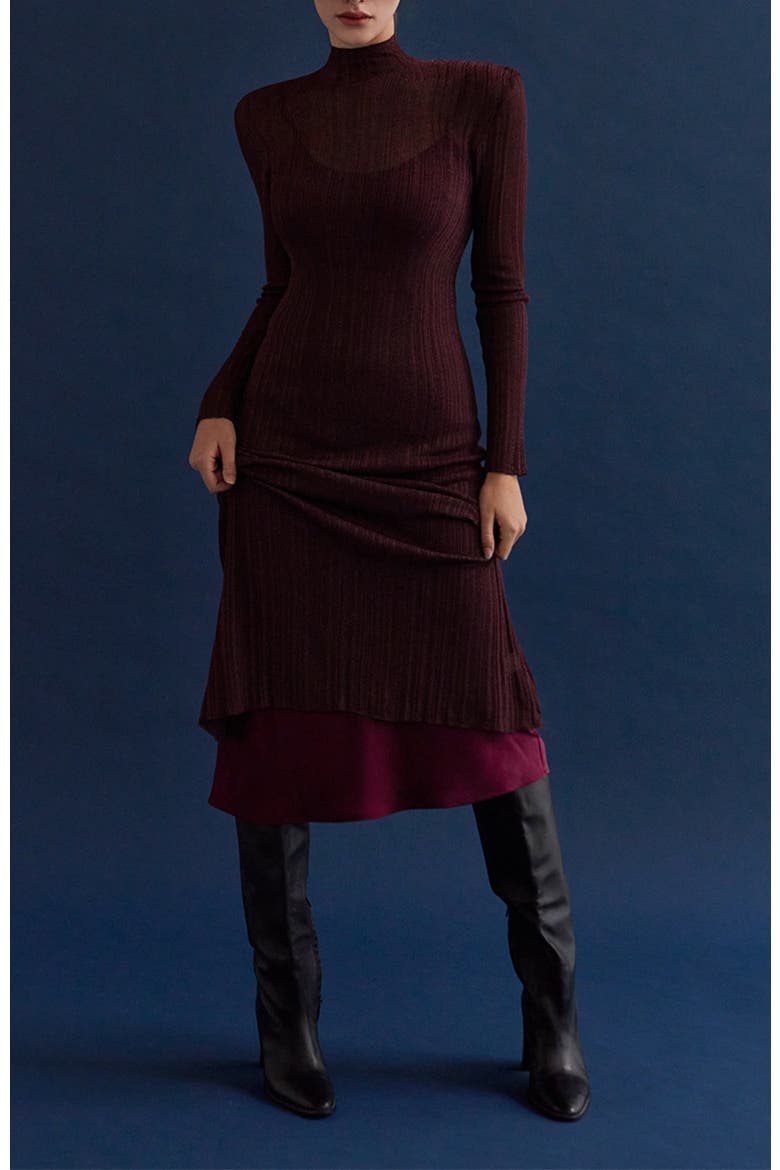 Sheer Lurex Maxi Dress, Alternate, color, Cabernet