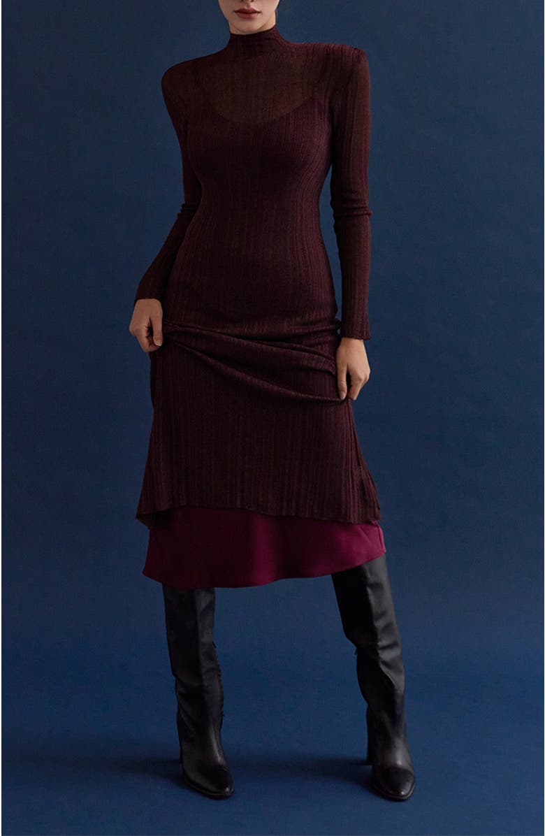 CRESCENT Sheer Lurex Maxi Dress, Alternate, color, Cabernet