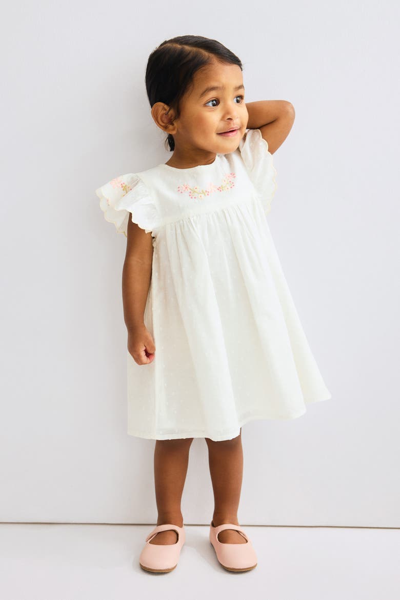 Embroidery-detail Cotton Dress, Alternate, color, White