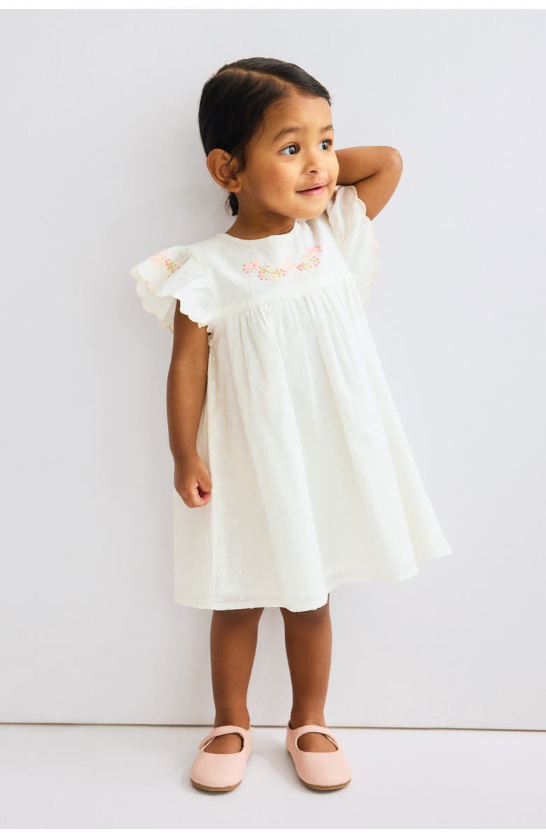 H&M Embroidery-detail Cotton Dress, Alternate, color, White