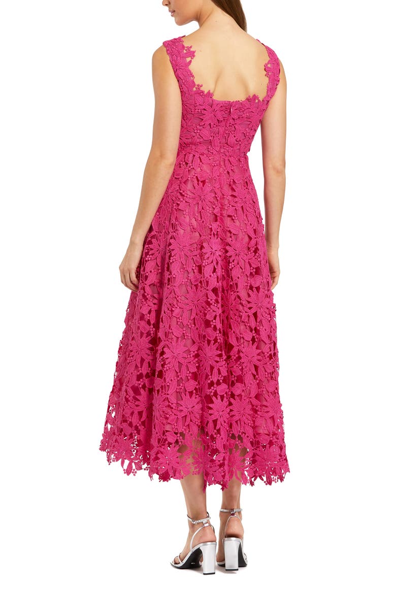 Sleeveless Square Neck Lace A-Line Midi Dress, Alternate, color, Hot Pink