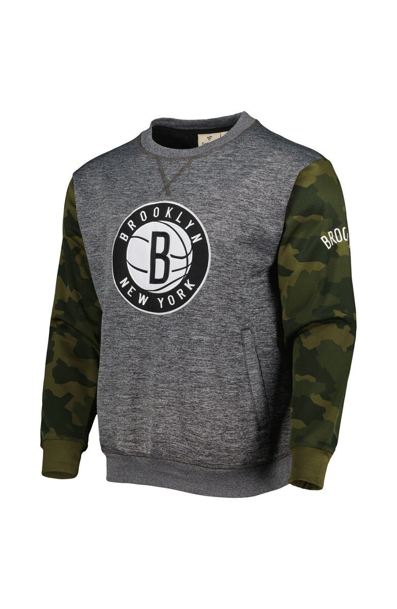 FANATICS Men's Fanatics Branded Heather Charcoal Brooklyn Nets Camo Stitched Sweatshirt, Alternate, color, Heather Charcoal