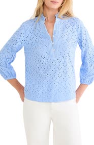 NIC+ZOE Ruffle Neck Eyelet Top