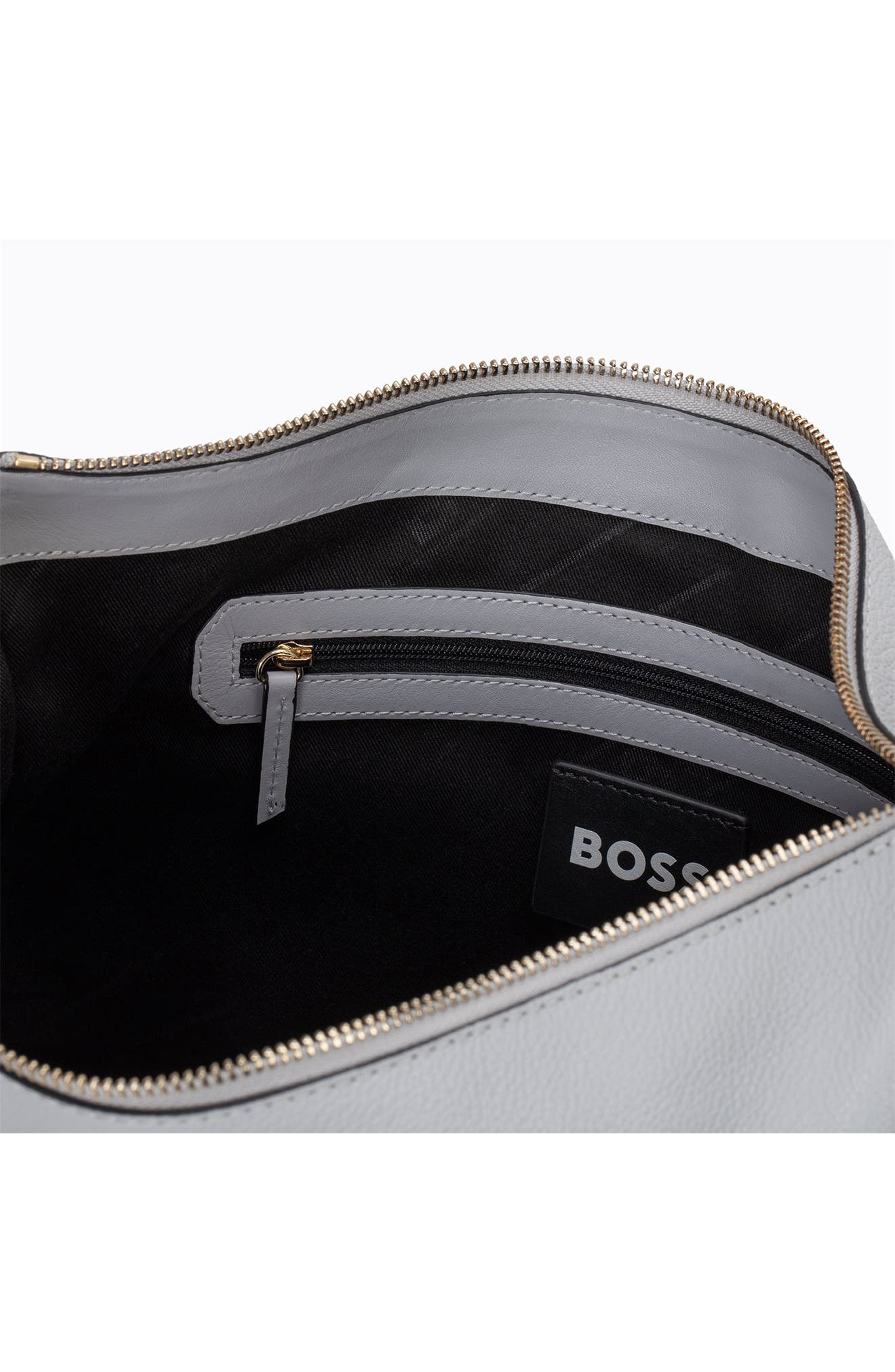 BOSS Medium Alyce Leather Hobo Bag, Alternate, color, Light/ Pastel Grey