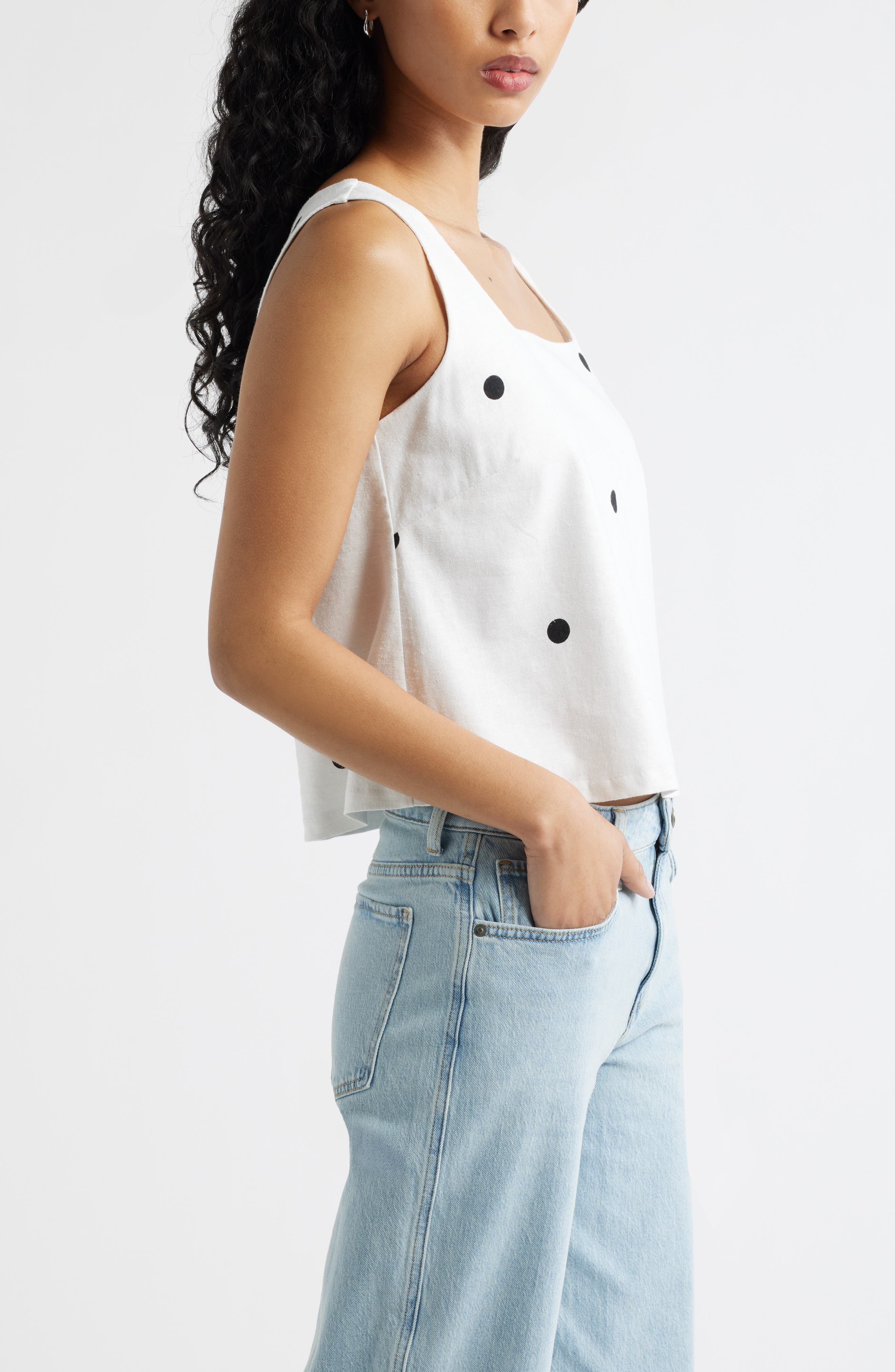 Женские Open Edit Square Neck Sleeveless Linen Blend Top — фото 5