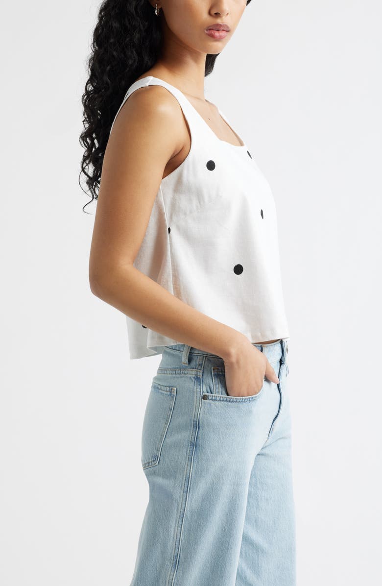 Open Edit Square Neck Sleeveless Linen Blend Top, Alternate, color, White- Black Grande Dot