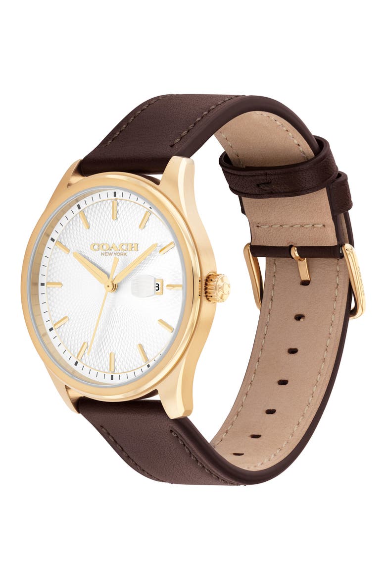 Oliver Leather Strap Watch, 41mm, Alternate, color, WHITE