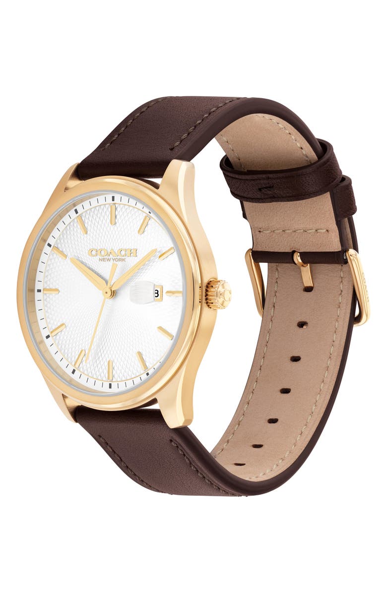 COACH Oliver Leather Strap Watch, 41mm, Alternate, color, White