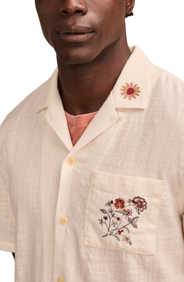 Lucky Brand Floral Embroidered Slub Cotton Camp Shirt, Alternate, color, 