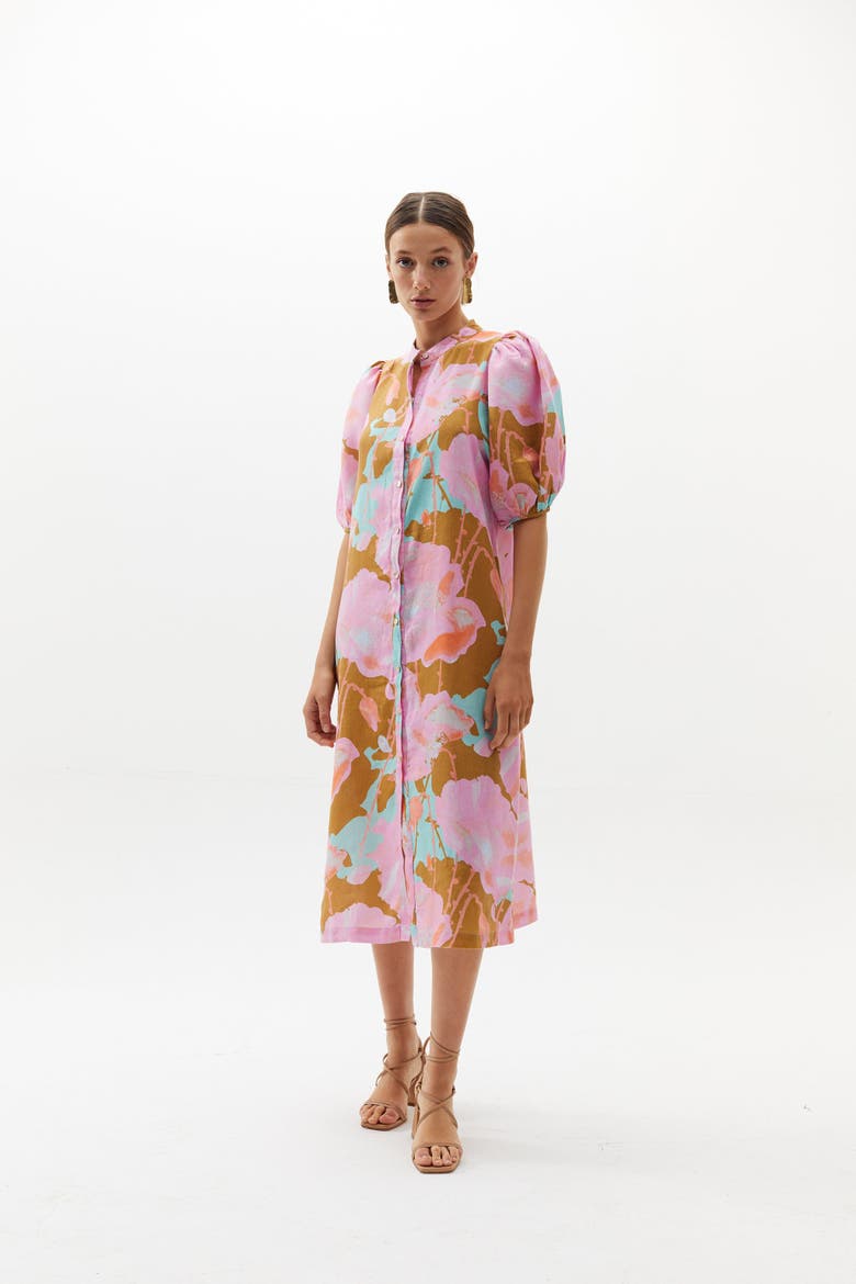 Bubble Linen Dress, Alternate, color, Aquarela
