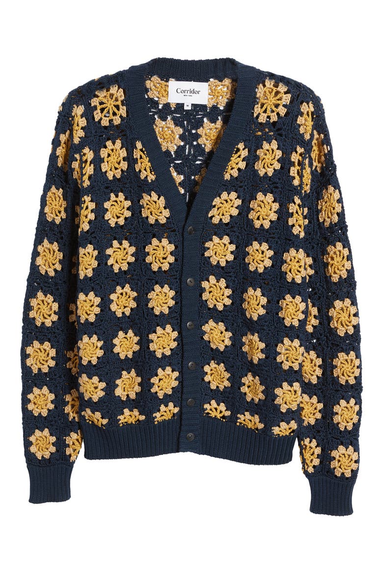 Floral Crocheted Cardigan, Alternate, color, NAVY