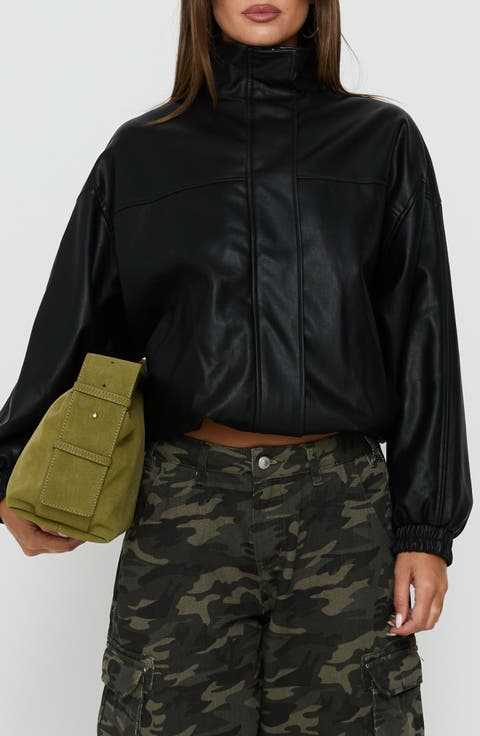 Dialtone Funnel Neck Faux Leather Jacket