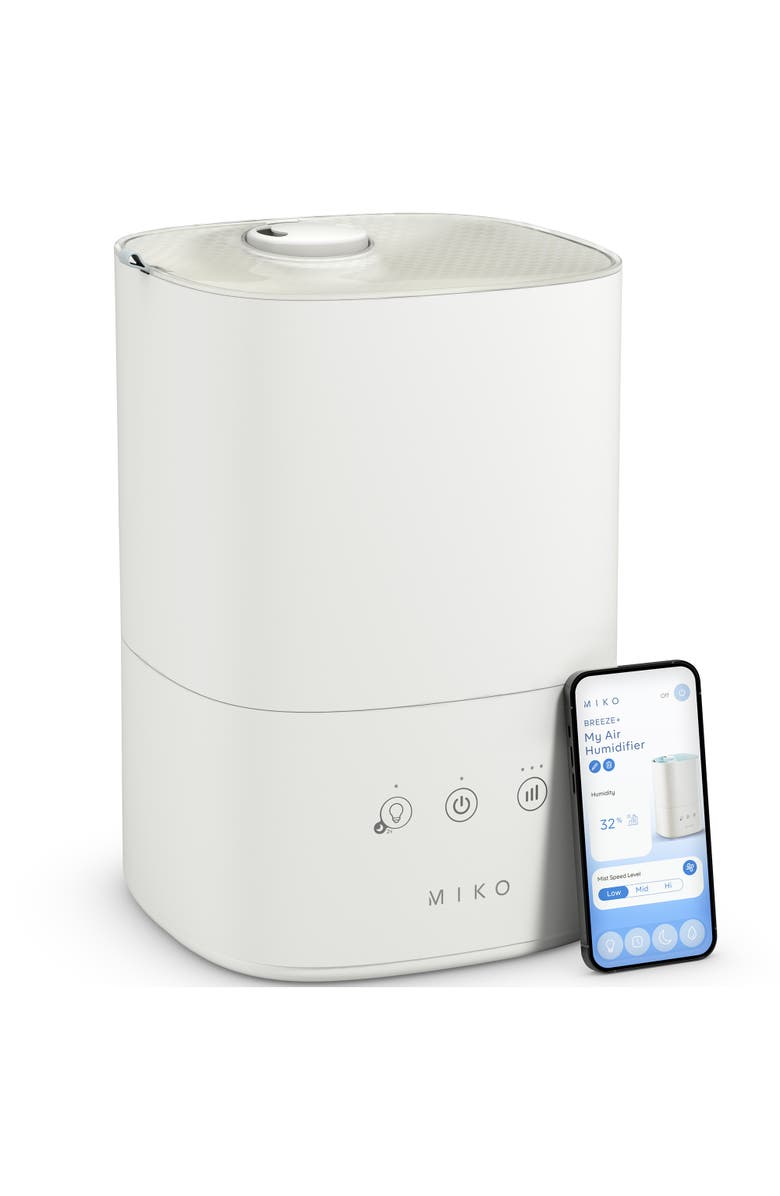 MIKO Breeze + Smart Humidifier with App Control and Oil Tray, Main, color, White