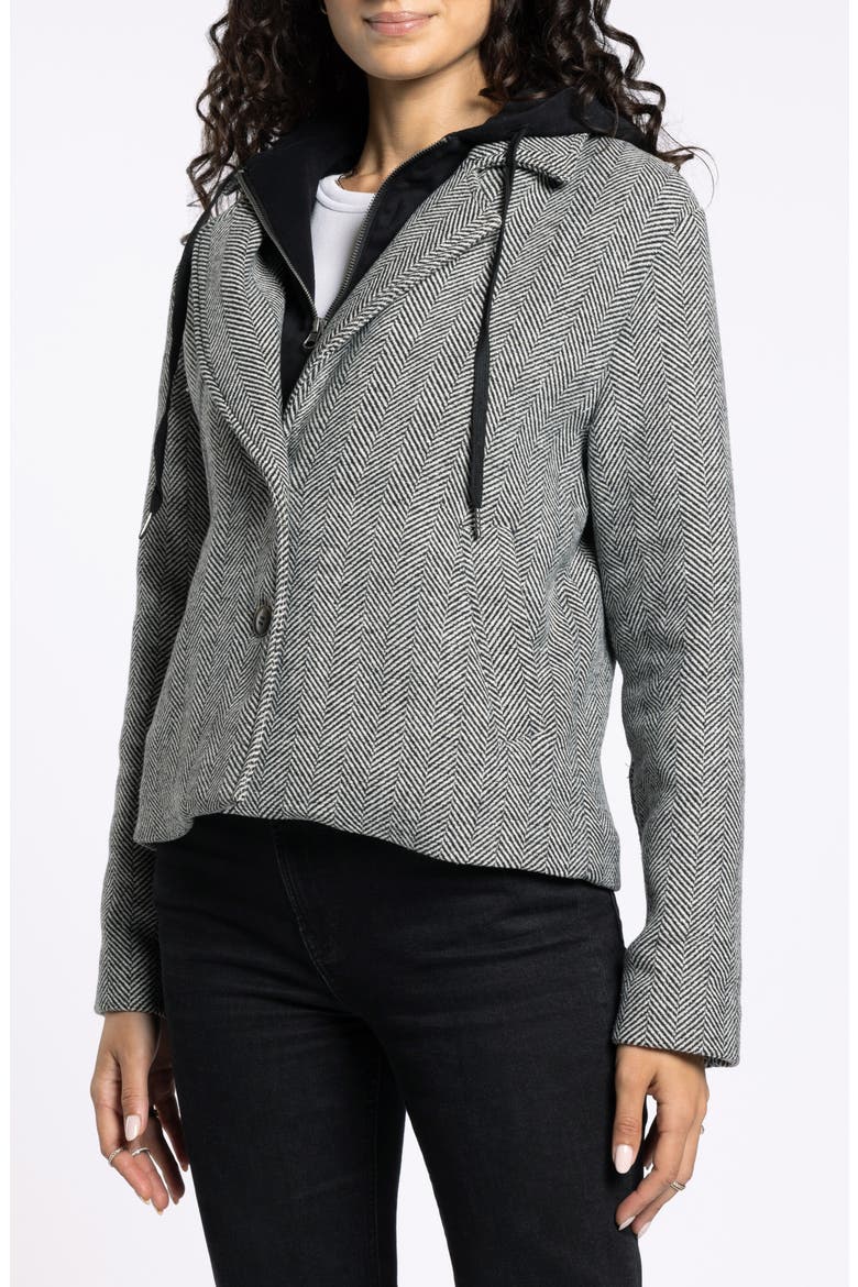 Alejandra Herringbone Coat with Bib Hoodie, Alternate, color, CHARCOAL MELANGE