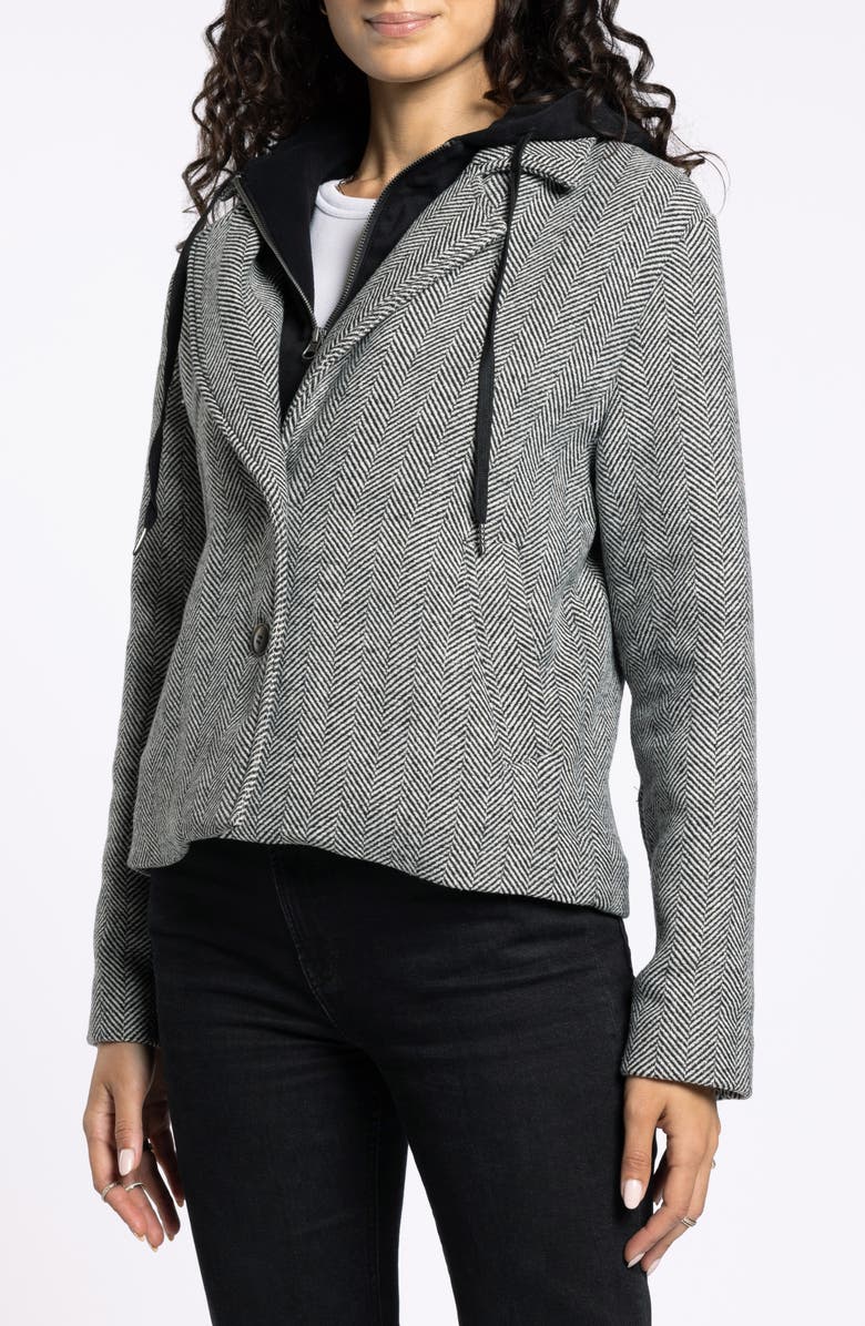 Thread & Supply Alejandra Herringbone Coat with Bib Hoodie, Alternate, color, Charcoal Melange