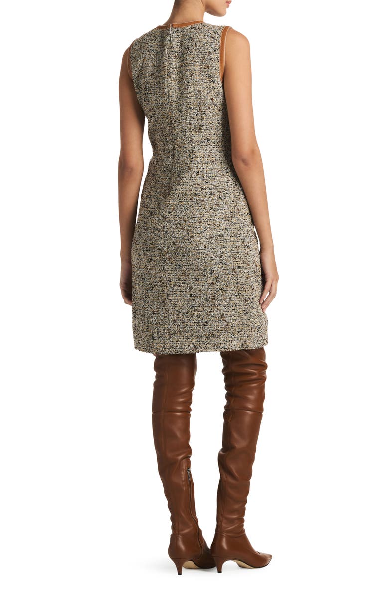 St. John Collection Sleeveless Leather Trim Bouclé Tweed Dress, Alternate, color, 