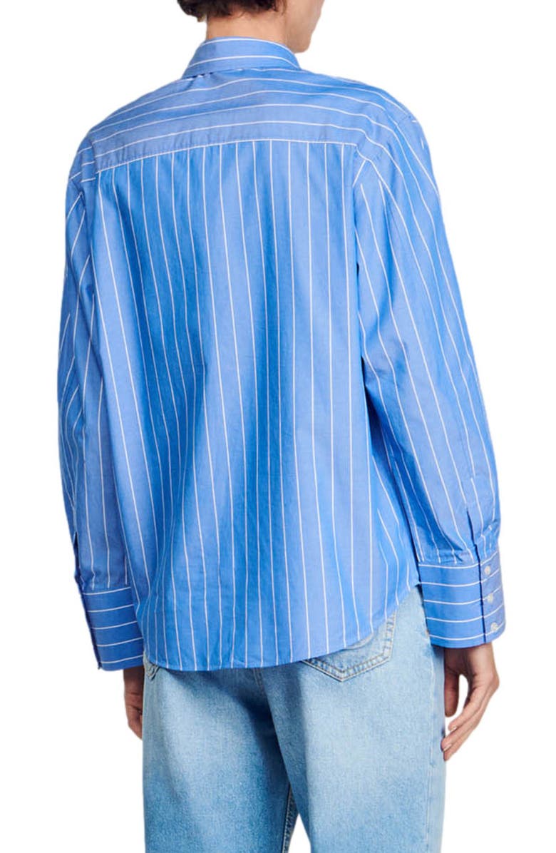 SANDRO Lovely Heart Cutout Stripe Button-Up Shirt, Alternate, color, 