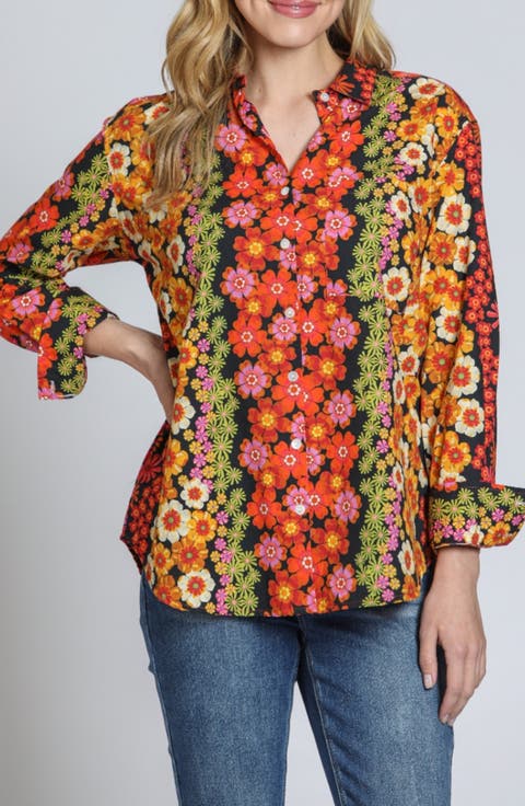 Print Cotton Button-Up Shirt
