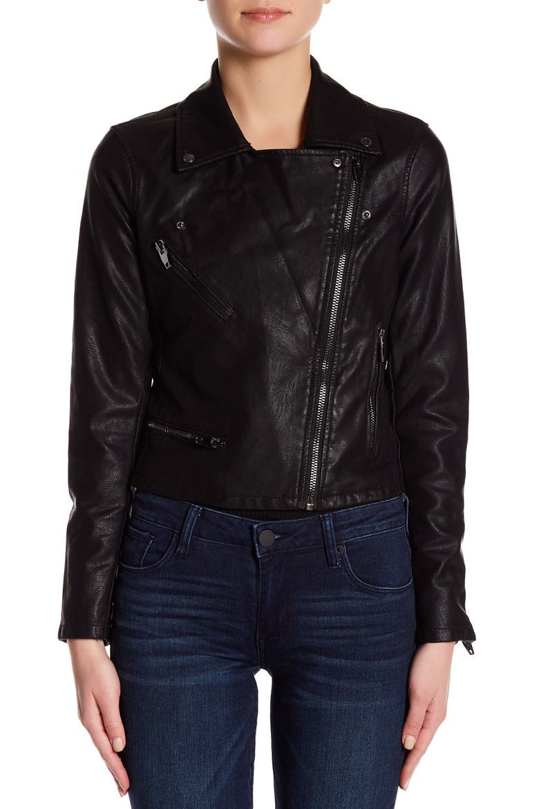 Faux Leather Moto Jacket, Alternate, color, BLACK