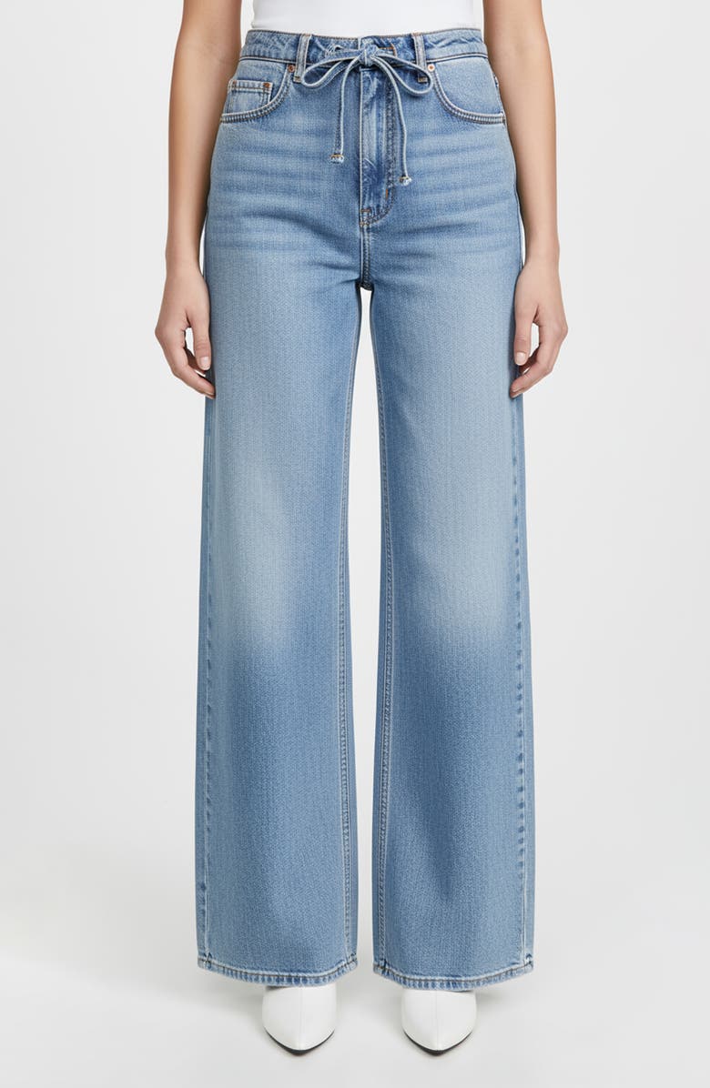 bebe High Waist Wide Leg Jeans, Main, color, Light Blue