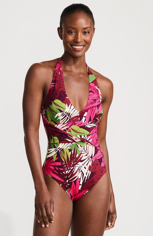 Lands' End Sculpting Suit Plunge Halter High Leg One Piece Swimsuit