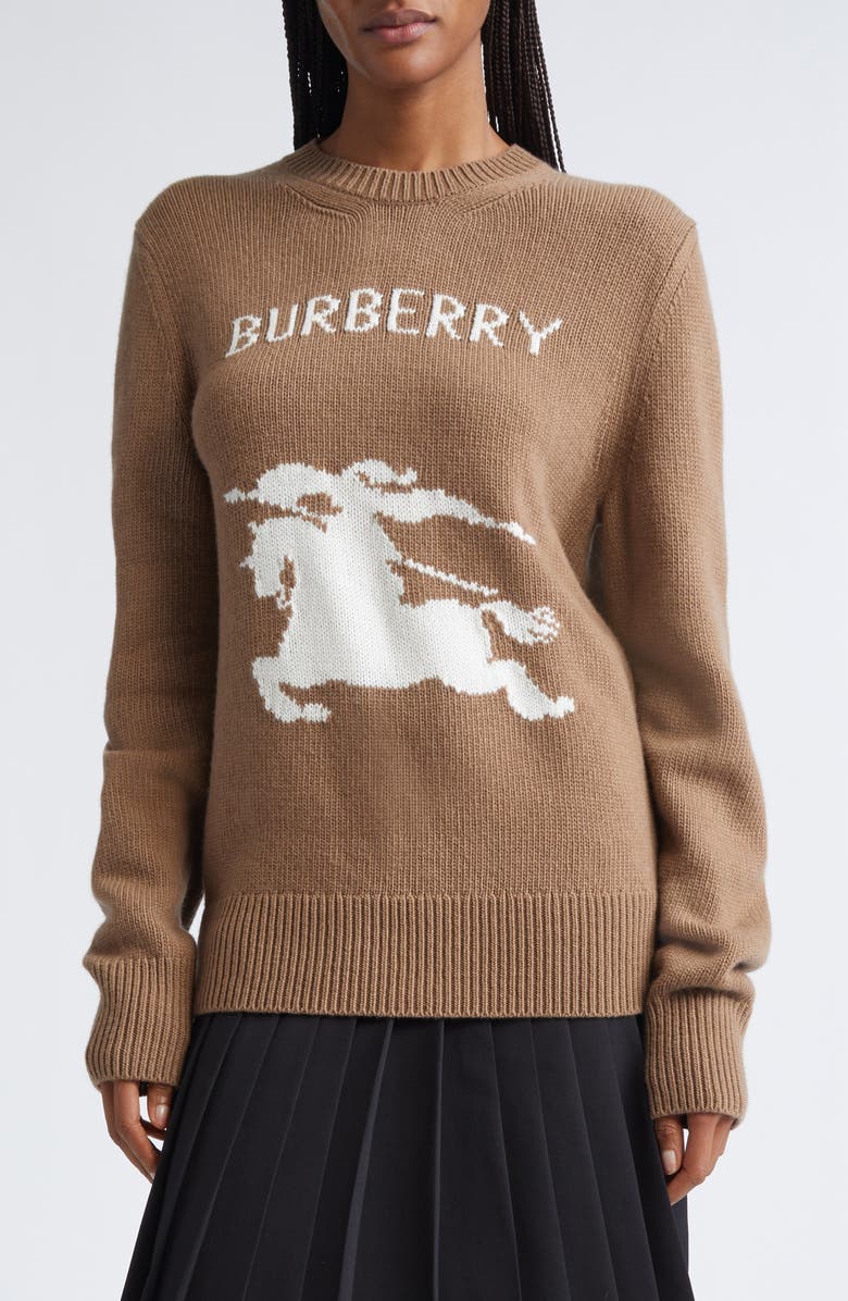 Burberry Scarlett Classic EKD Wool & Cashmere Crewneck Sweater, Main, color, Camel