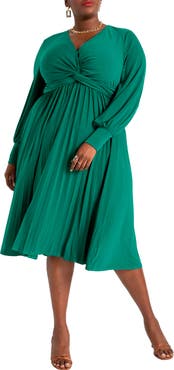 ELOQUII Knot Front Pleated Skirt Dress
