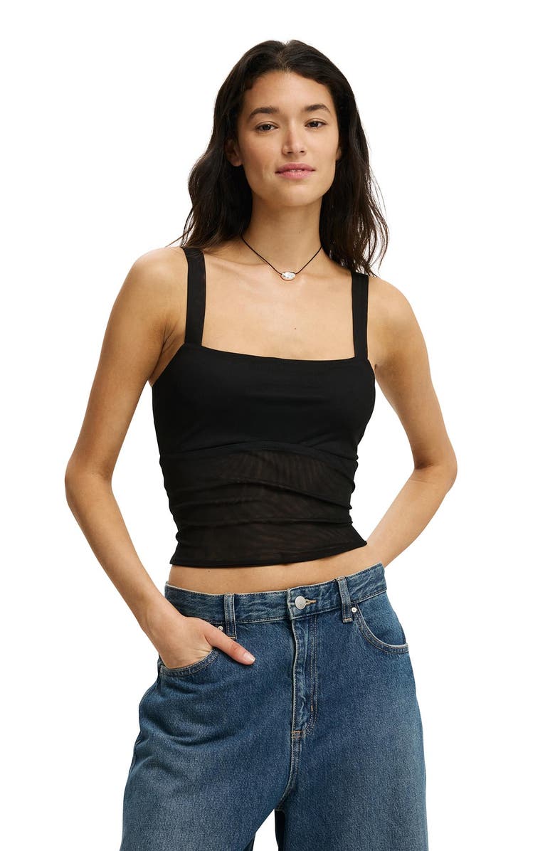 Cotton On Women's Brooke Mesh Cami, Main, color, Black