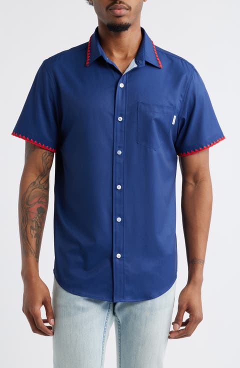 Weekend Crochet Trim Short Sleeve Performance Button-Up Shirt