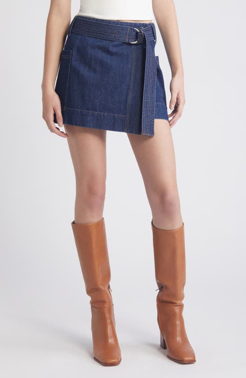 Deanna Belted Denim Wrap Miniskirt