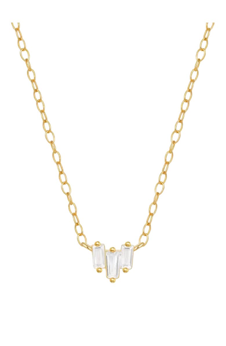 Hollywood Sensation Starling Dainty Necklace with Three Emerald Cut Cubic Zirconia Stones, Main, color, Gold