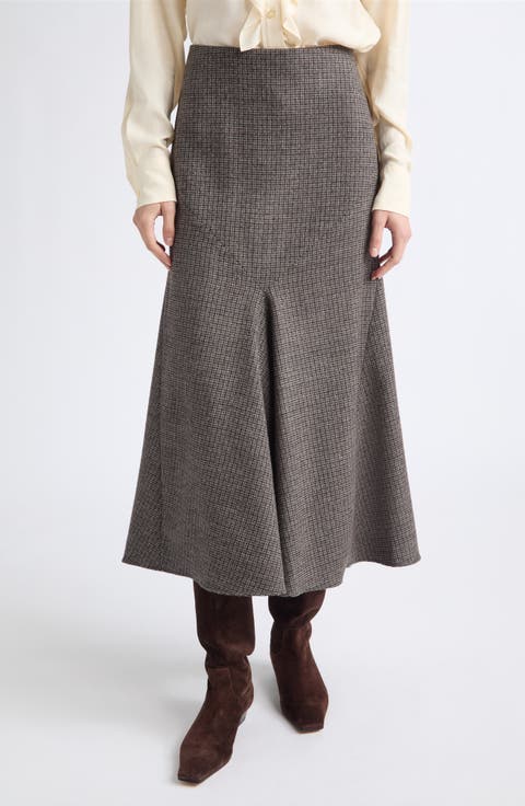 Check Wool Midi Skirt