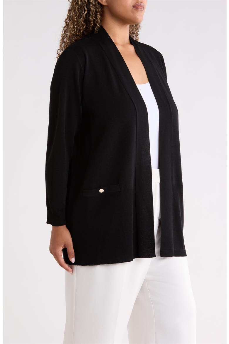 Rib Trim Open Front Cardigan, Alternate, color, ANNE BLACK