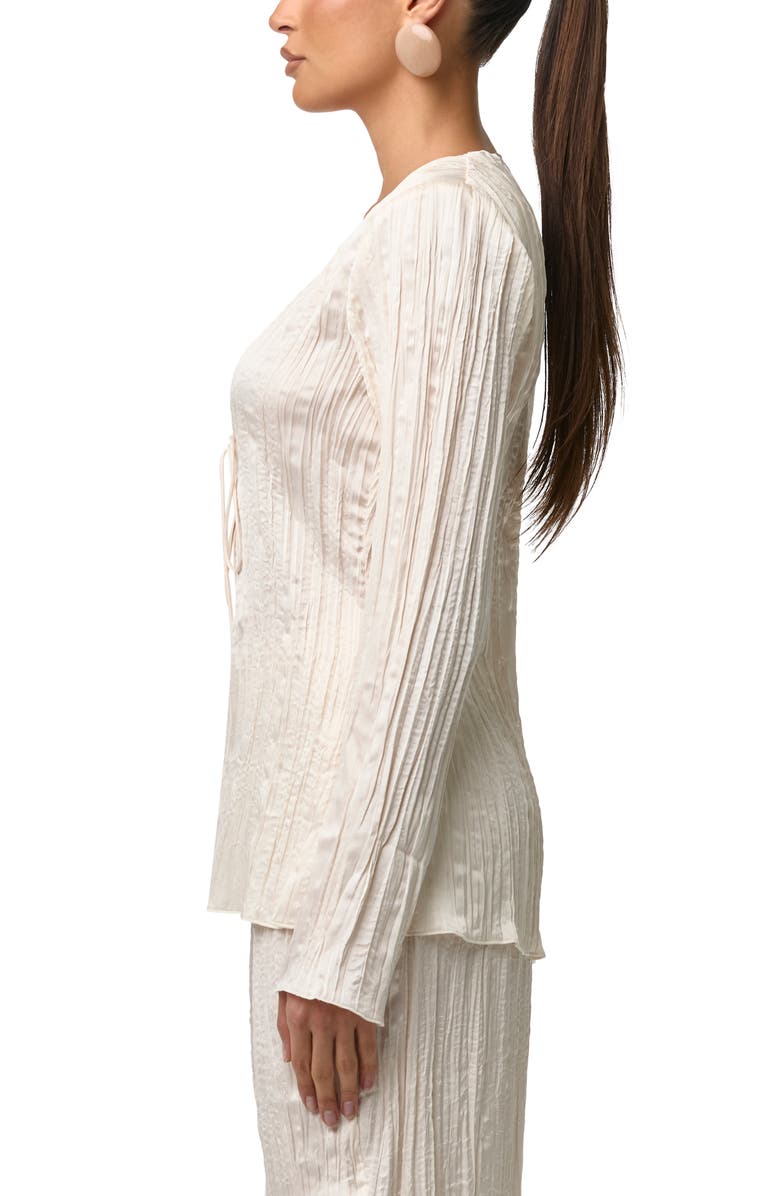 Naked Wardrobe Plissé Tie Front Satin Top, Alternate, color, Crema