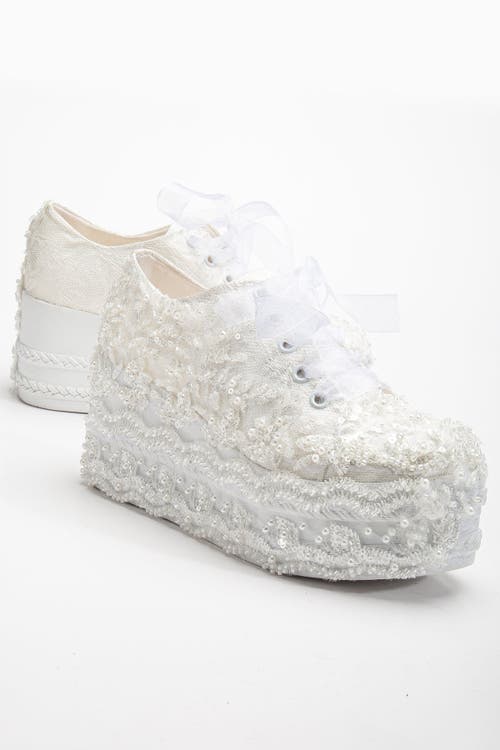 Forever & Always Shoes Florette Lace Bridal Platform Sneakers In Ivory