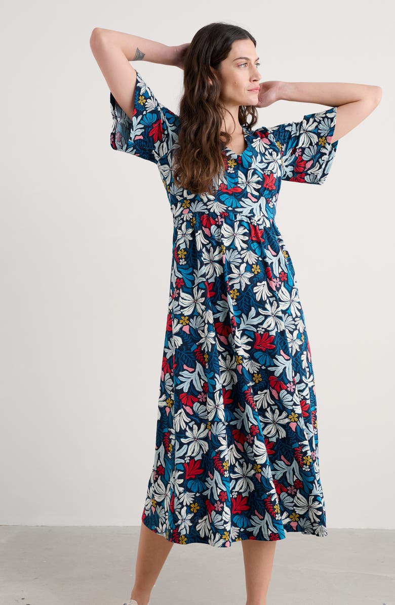 Seasalt Cornwall Chateaux Floral Print Organic Cotton Midi Dress, Alternate, color, 