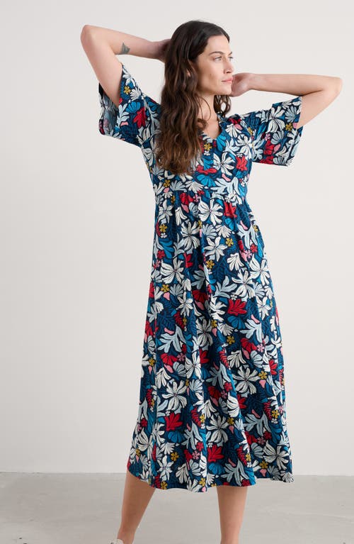 Seasalt Cornwall Chateaux Floral Print Organic Cotton Midi Dress In Seaweed Flower Maritime