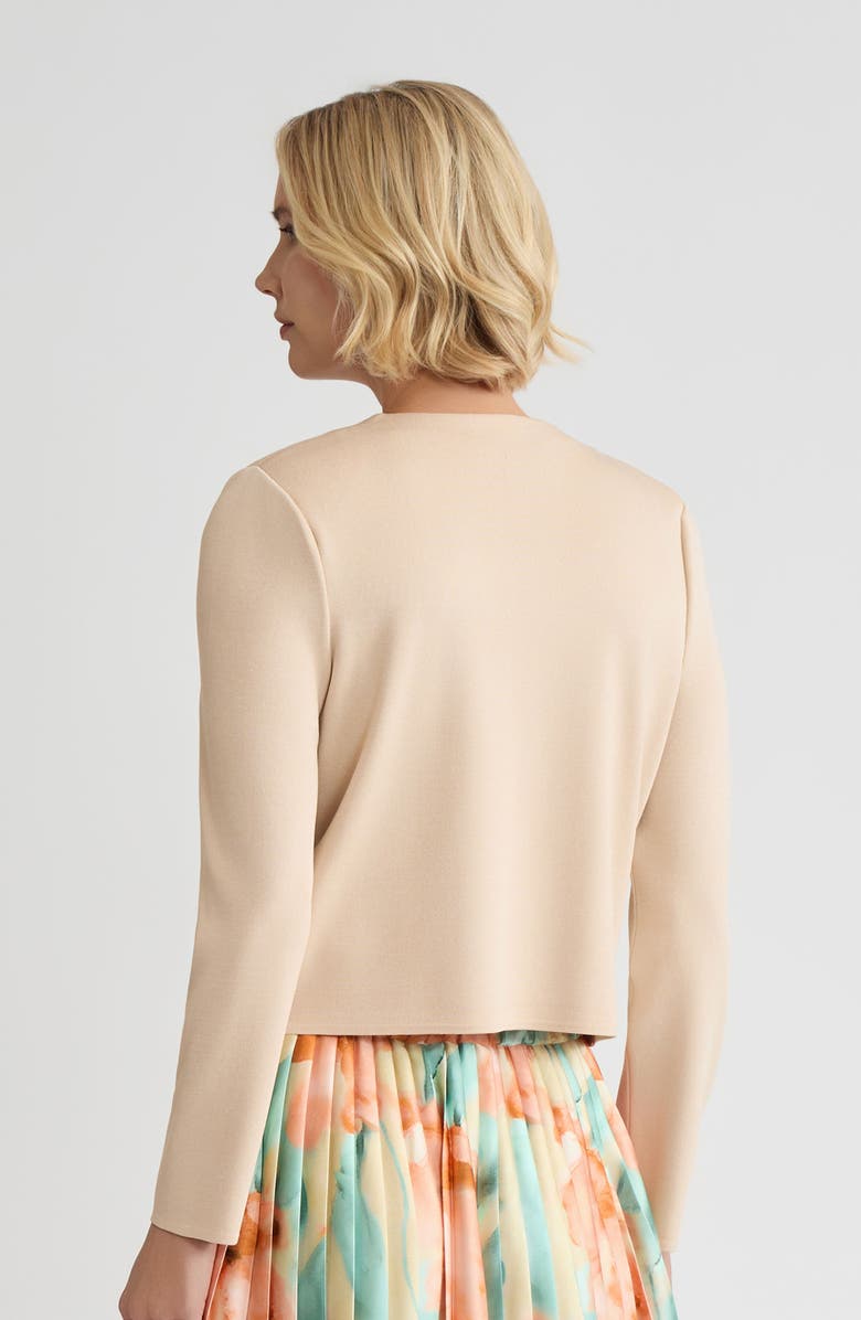 Misook Heritage Floral Embroidered Flat Knit Cardigan, Alternate, color, Biscotti/Mystic Green