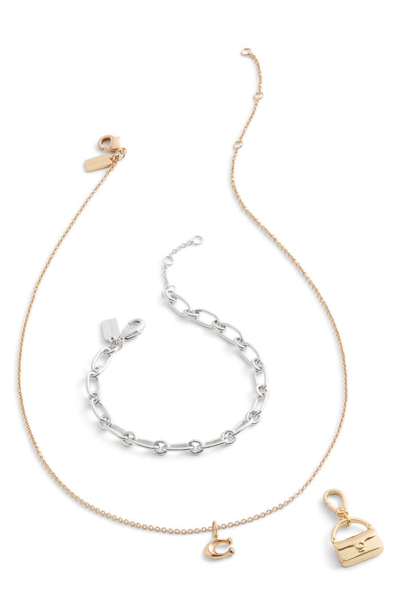 COACH Logo Handbag Charm, Alternate, color, Shiny Gold