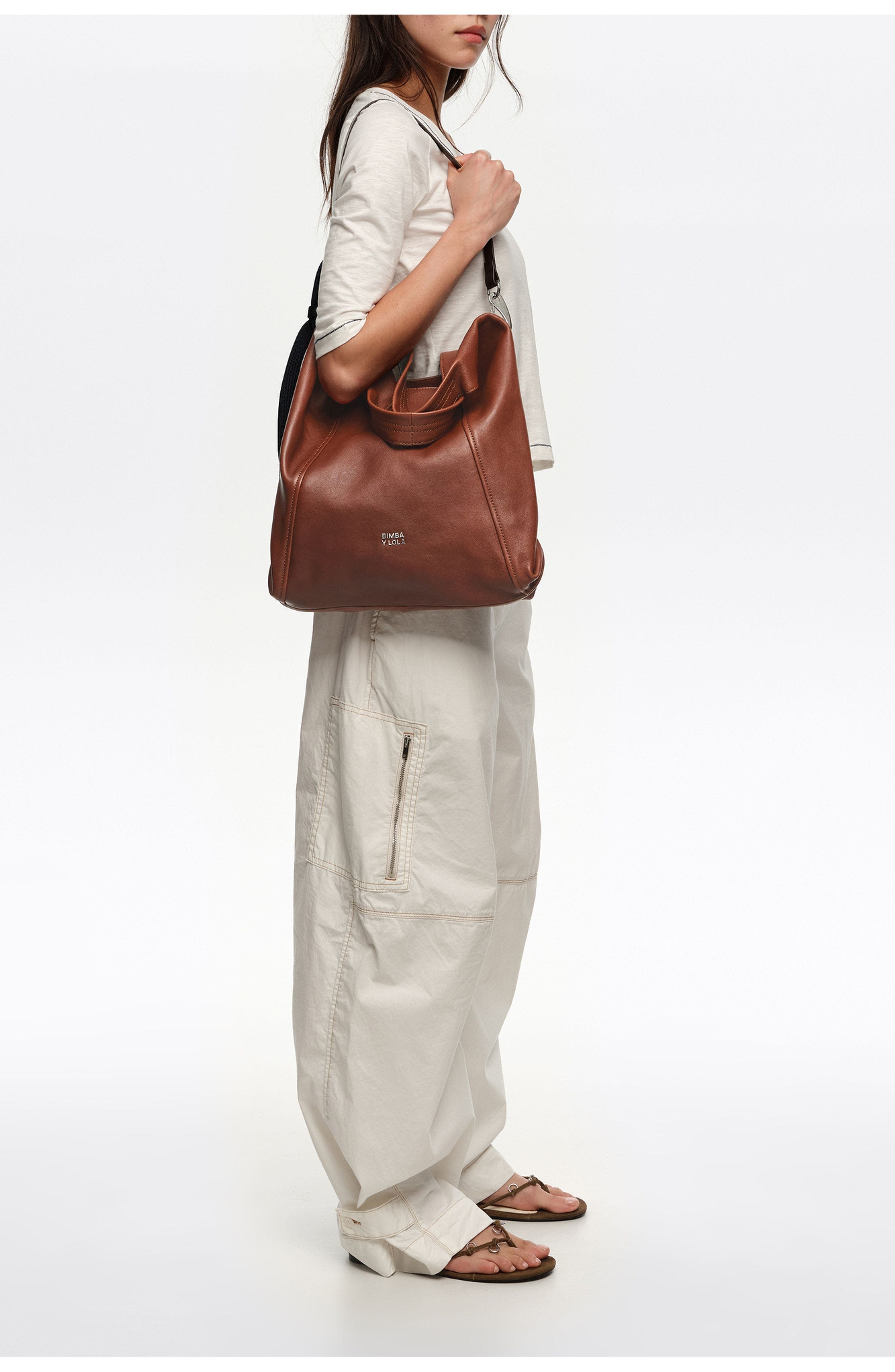 Large Leather Paper Shoulder Bag, Alternate, color, DARK TAN