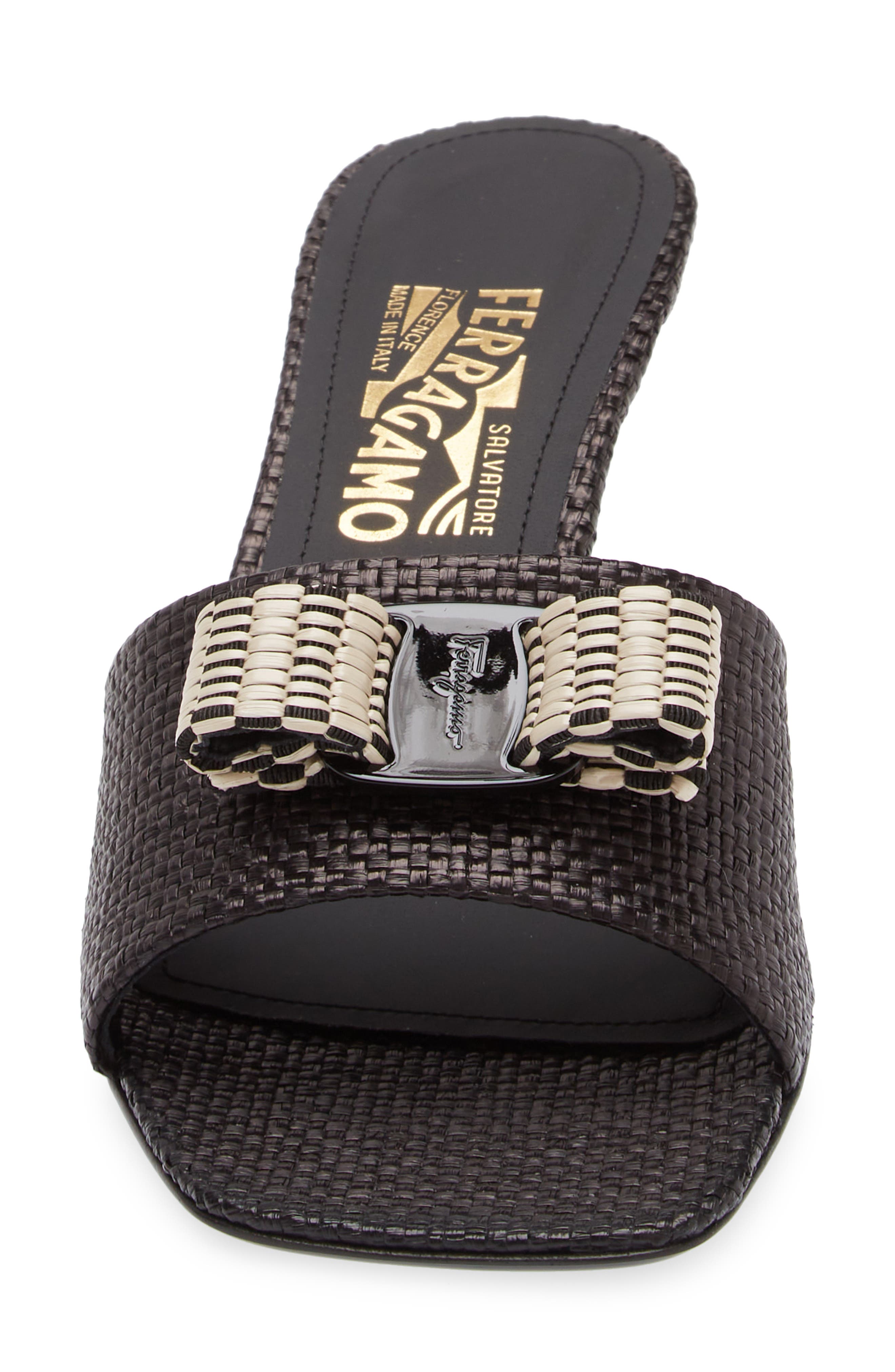 FERRAGAMO Vara Woven Bow Kitten Heel Slide Sandal, Alternate, color, 